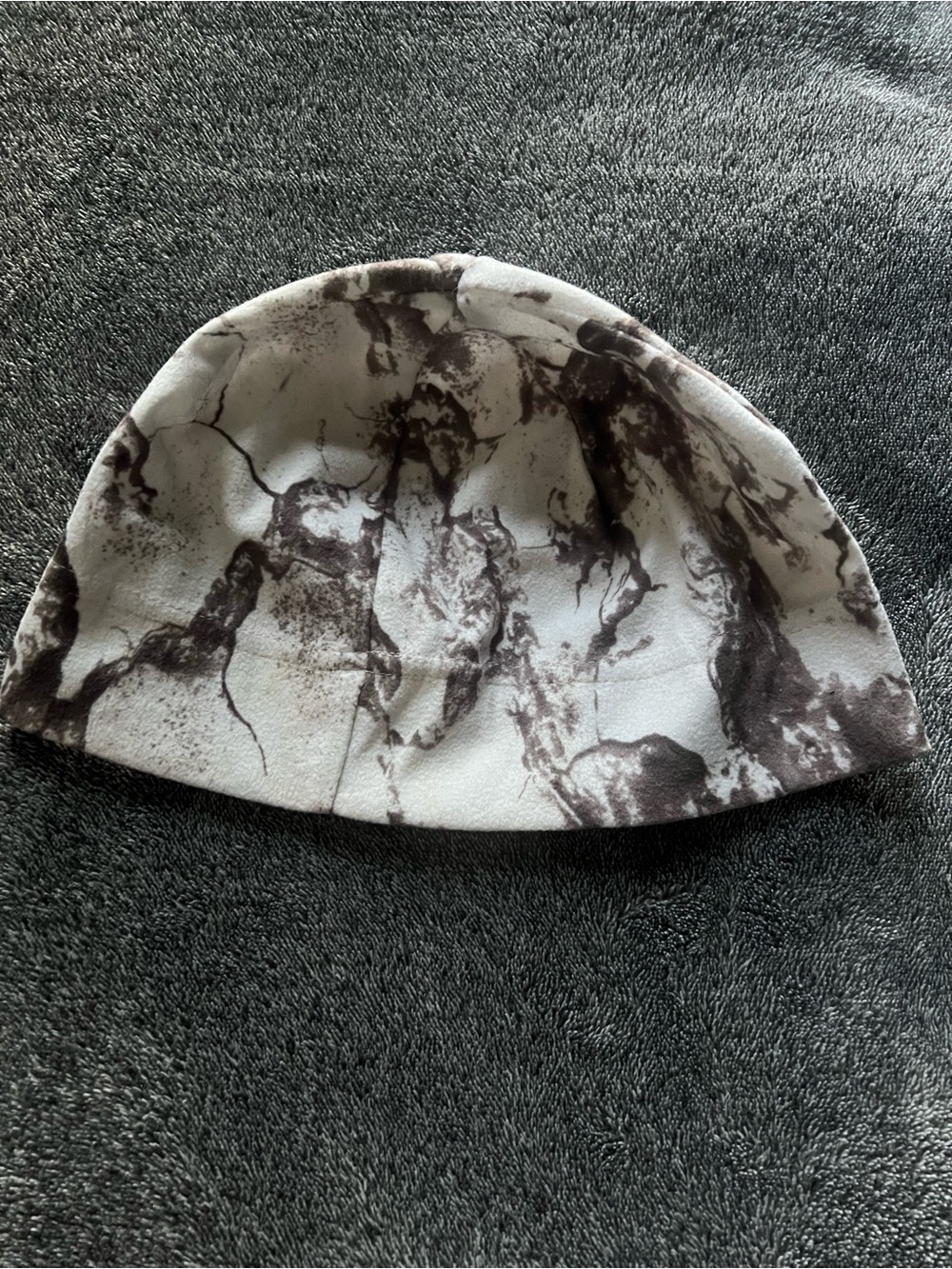 White Camo Print Beanie Hat in White and Charcoal